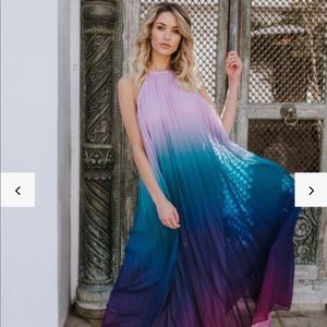 Turks & Caicos Pleated Ombre Halter Maxi Dress